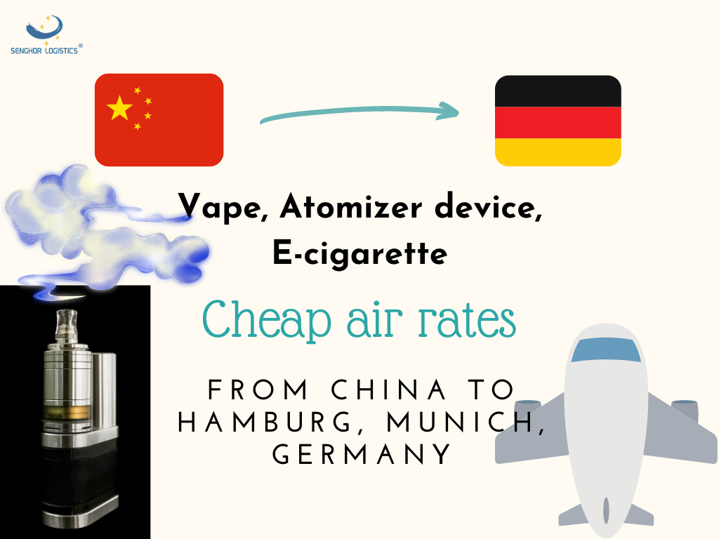 Vape Atomizer device E-cigarette cheap air rates China to Hamburg Munich Germany
